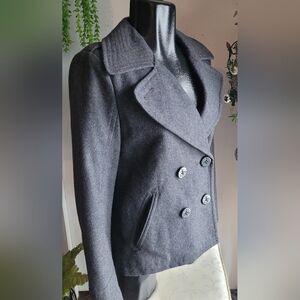American Eagle Dark Grey Wool Blend Short Pea Coat S